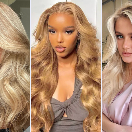 3 different types of blonde hair styled with sitting pretty halo hair extensions