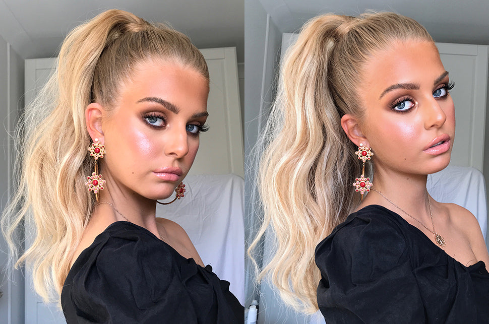 updo hairstly woman wearing halo hair extension