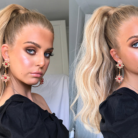 updo hairstly woman wearing halo hair extension