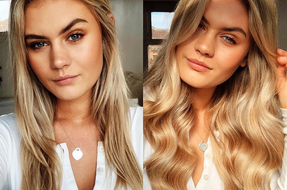best hair extensions for damaged hair woman donning Beige Blonde + Dark Blonde 613/10