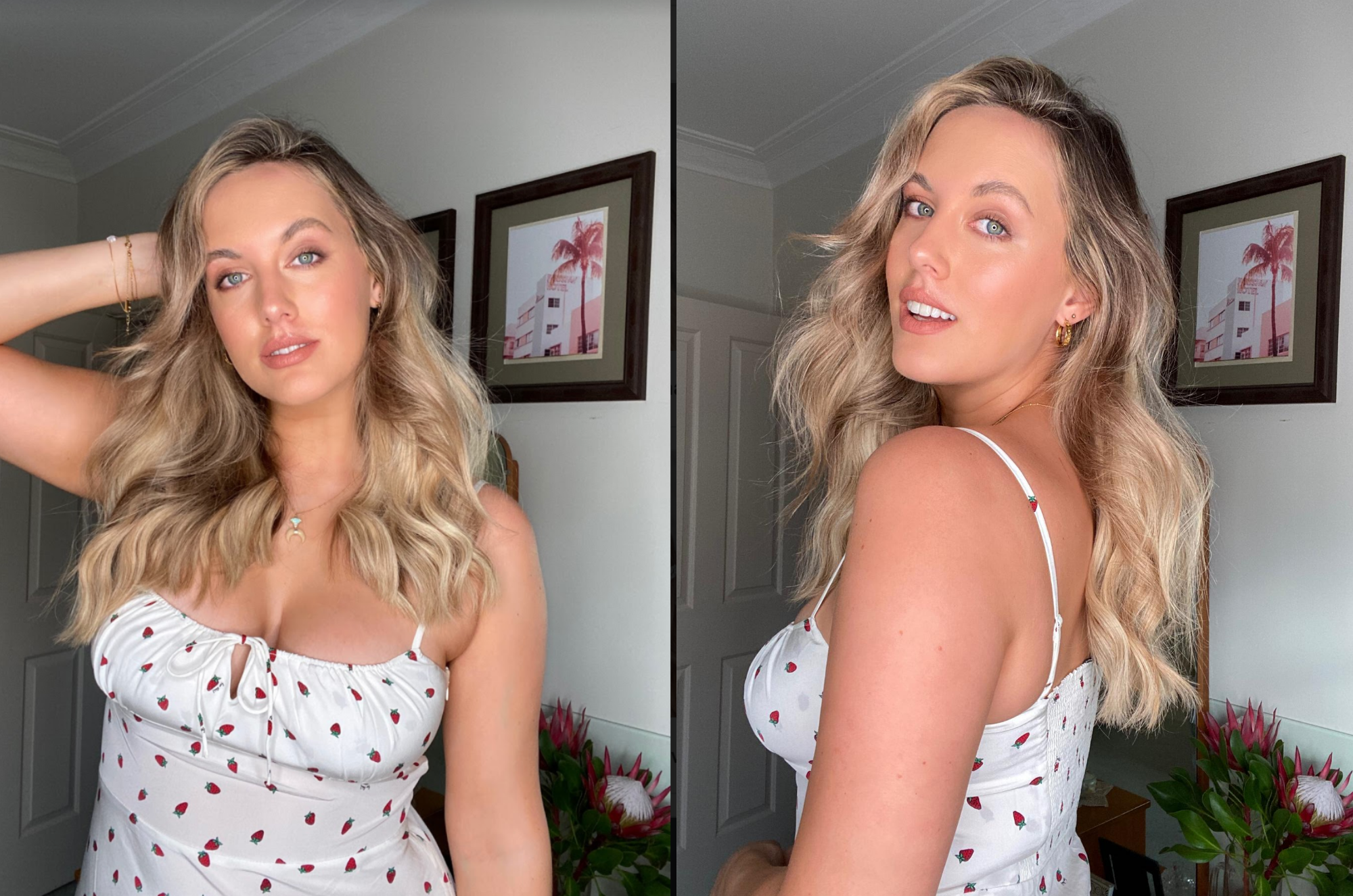 woman donning halo hair extensions beige blonde + Dark Blonde 613/10