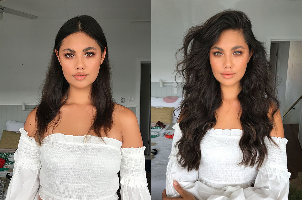 The Average Cost Of Hair Extensions (And Things To Be Careful Of) girl in white dress wearing dark brown 2 halo hair extensions