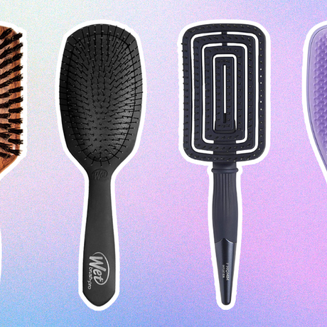 4 of the best straightening brush and detangling brushes lined up vertically