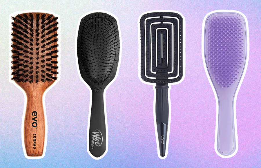 4 of the best straightening brush and detangling brushes lined up vertically