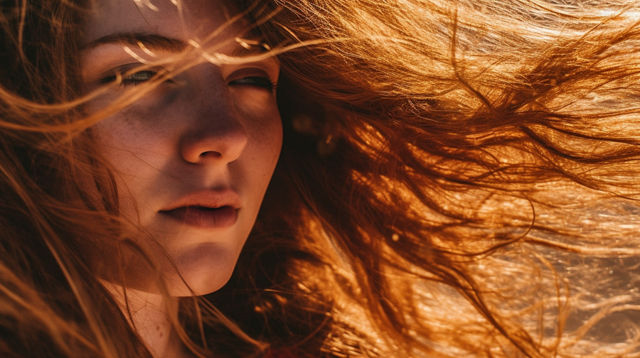 Photo of a woman suffering from frizzy hair due to prolonged exposure to the sun.