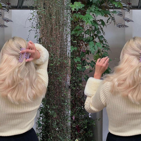 10 Hairstyles For Oily Hair Types girl in white dress wearing halo hair extensions
