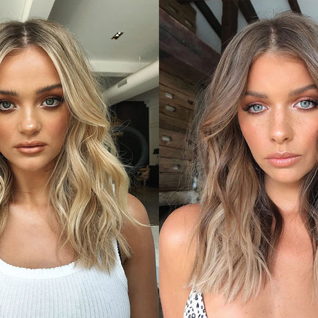 woman wearing halo hair extensions
