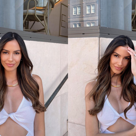 Woman donning Light Brown + Medium Brown 4/6 halo hair extensions