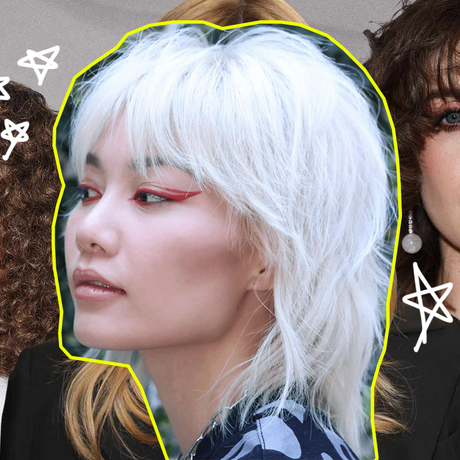 three women with shag mullet hairstlyes: shorter length cut in front with tapered, longer layers in the back
