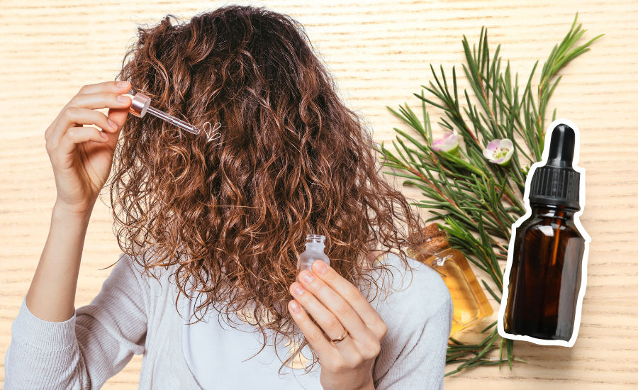 Discover the benefits of tea tree hair oil as a woman applies it to her flowing locks.