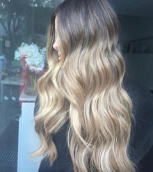 ash blonde and light brown halo hair extension